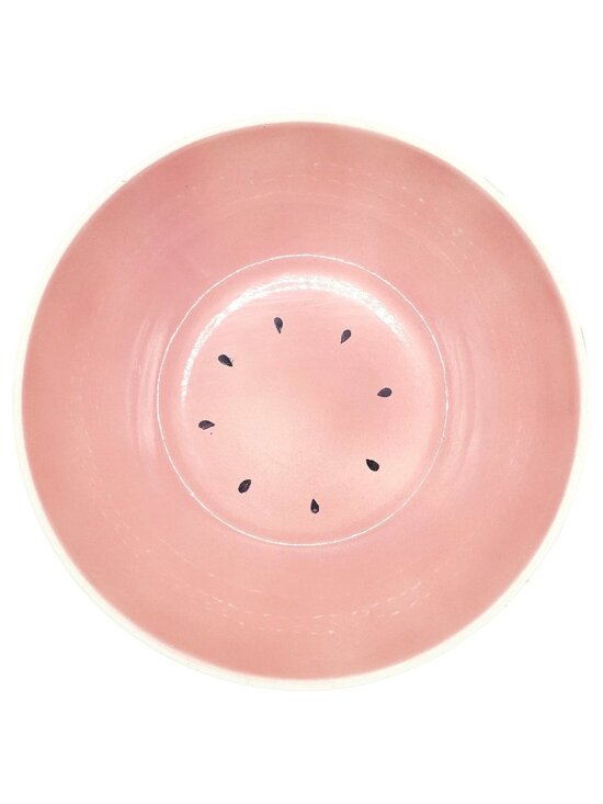 None Other - Vtg Watermelon-Inspired Ceramic Bowl Pink Green 11" Fruit-Themed Kitchenware